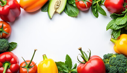 Colorful banner design for World Obesity Day featuring a variety of fresh vegetables and fruits promoting healthy eating.