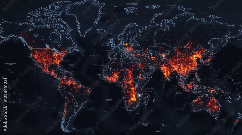 Poster Global Network Data Visualization Illuminated Map