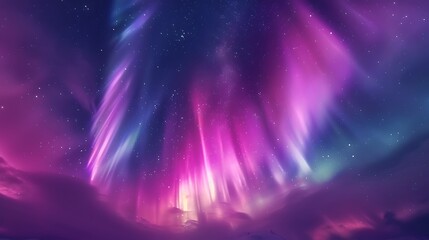 Sky with a colorful aurora borealis dancing across the night.