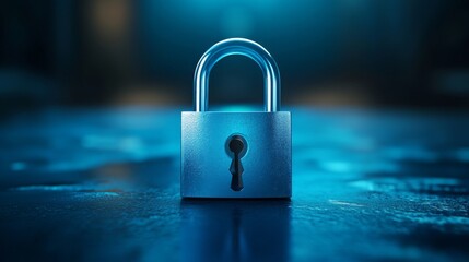 Fototapeta premium 3d lock padlock with key. Blue secure locker icon. Isolated secret privacy keyhole for door or house protection. Business security sign. Realistic closed insurance object png for website design