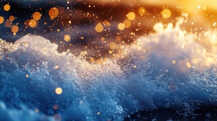 Ocean wave splash sunset bokeh background
