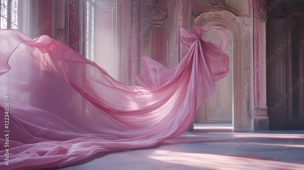 Poster abstract background with pink silk cloth. texture of shiny satin fabric with waves and drapery. vect