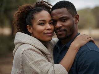 Fototapeta premium photograph of an African American couple embracing each other warmly