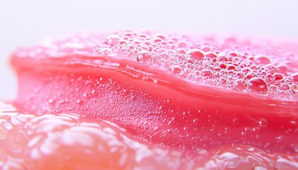 A close-up cross-section of glowing, hydrated skin layers, with transparent bubbles symbolizing deep moisturization and nourishment.