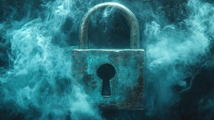 Padlock, smoke, dark, security, mystery, concept,  background,  cybersecurity,  illustration
