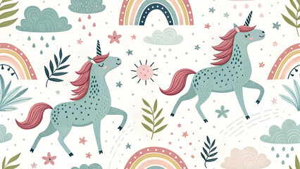 cute unicorn illustration - seamless pattern for your design