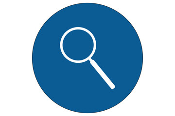 White search button scan icon on blue round circle magnifying glass icon png file type for your apps, website, web, UI, logo, designs.