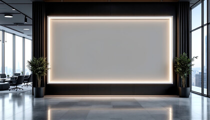 corporate branding identity logo display white blank frame mockup with modern business offices reception background as banner with copy space area mock up