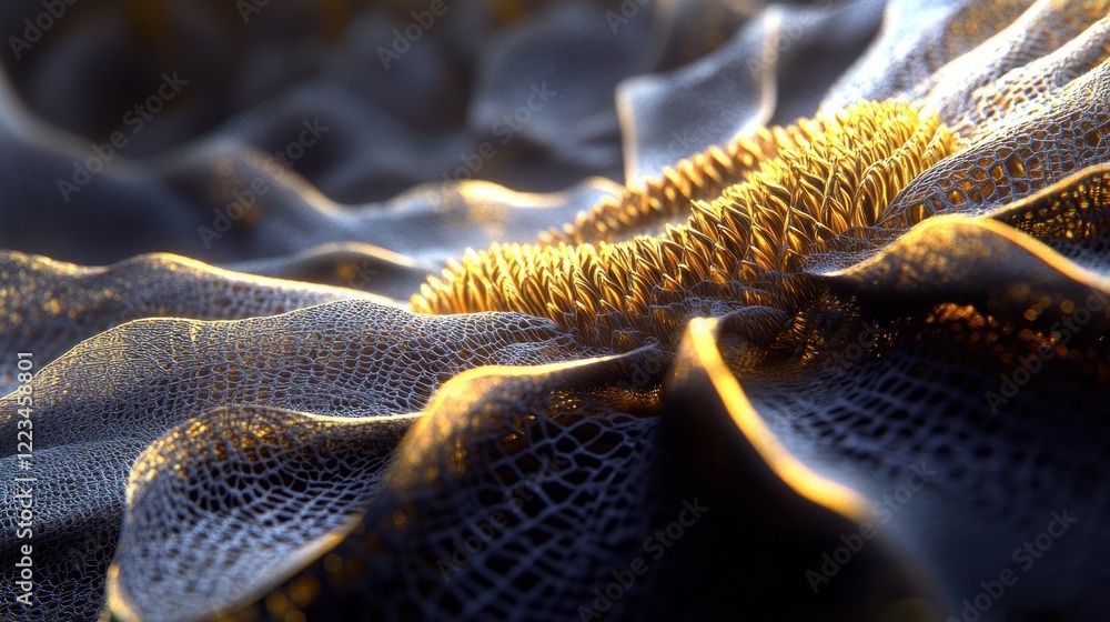 Poster abstract golden flower with intricate netlike structure