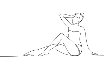 Line art banner of beautiful woman. Laser hair removal concept, beauty sphere. Self care. Continuous contour line. Vector illustration