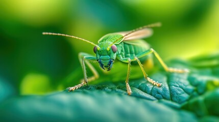Vibrant Green Insect on Leaf: A Macro Photography Masterpiece