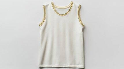 Elegant Front view of a bold purple basketball jersey mockup with gold trim details hanging against a white background with natural looking fabric texture 