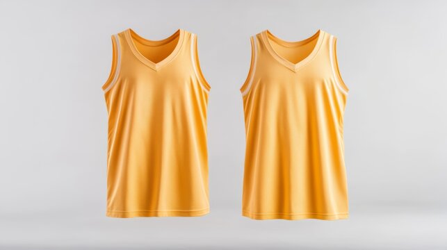 Elegant Front and side views of a bold orange basketball jersey mockup with customizable logo and number sections isolated on clean white with smooth lighting 