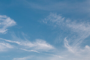 Obraz premium Typical white thin clouds in the blue sky. 