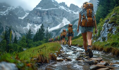 A group of legs traveling in the mountains