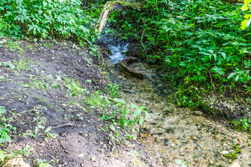 Views from the ecological trail to the Pushchino waterfall - a popular tourist attraction, outdoor recreation and a number of historical monuments near the city of Pushchino, Moscow region, Russia