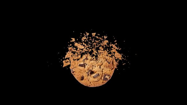 Chocolate Chip Cookie Breaking Animation with Transparent Background