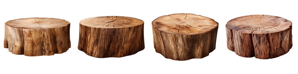 Tree stump isolated on transparent background, PNG, Set of