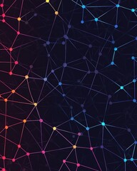 Fototapeta premium Abstract design of interconnected nodes and lines in vibrant colors against a dark background, symbolizing networks and complex systems.