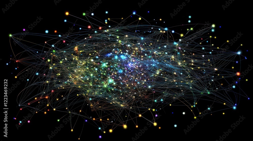 Poster colorful network nodes illuminate connections
