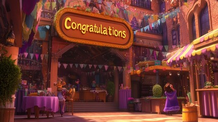 Fototapeta premium Festive Market Street Celebrates Congratulations