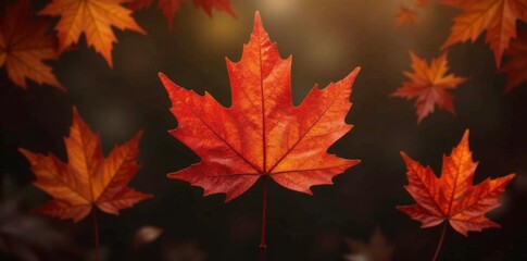 Fototapeta premium Sepia toned maples leaf isolated on dark brown, maples, autumn, fall