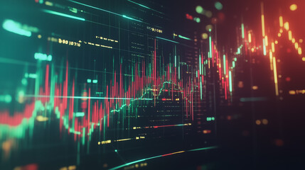 Abstract black background with Colorful charts and graphs with statistics to innovative analyze business potential and forecast future development of companies growth.