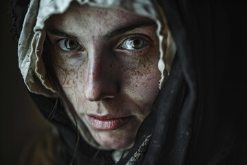 Medieval Salem Witch Spooky Portrait in Atmospheric Mist, Generative AI