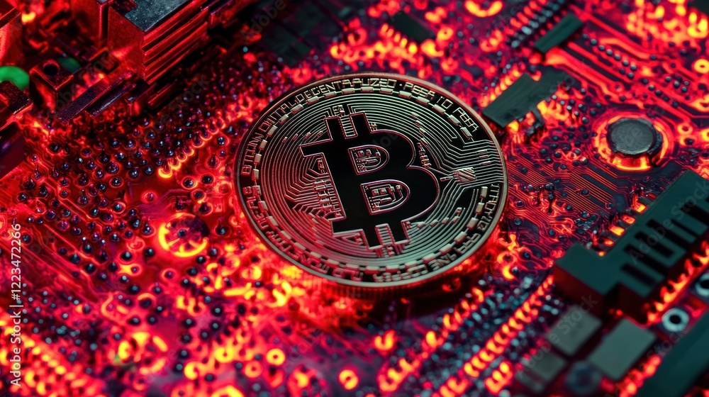 Poster Bitcoin Cryptocurrency on Illuminated Circuit Board
