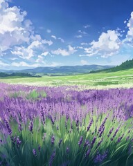 Fototapeta premium Lavender field in realistic style serene and vivid colors