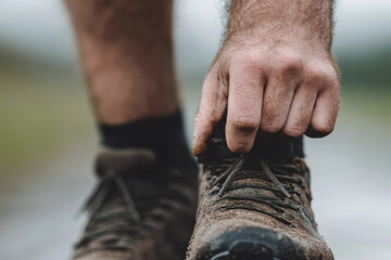 Fototapeta premium A man's dirty feet are being cleaned by his hand