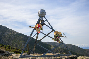 Monument in tribute to mountaineers who died in the mountains in horizontal