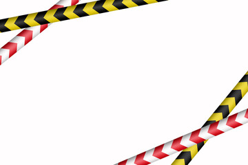 Warning yellow black red diagonal stripes line. Safety stripe warning caution hazard danger road vector sign symbol. Long danger ribbon. Vector illustration on white background. 