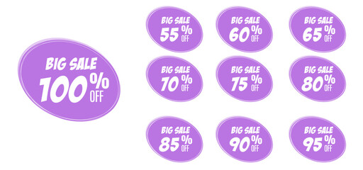 Sets of percent sale tags and banner. 10% 20% 30% 40% 50% 60% 70% 80% 90% set of discount and special sale offer vector illustration.