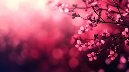 Delicate Pink Blossoms On Branch In Springtime Sunlight