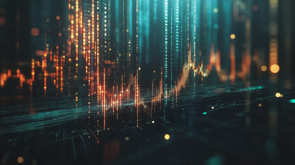 Obraz premium Abstract black background with Colorful charts and graphs with statistics to innovative analyze business potential and forecast future development of companies growth.