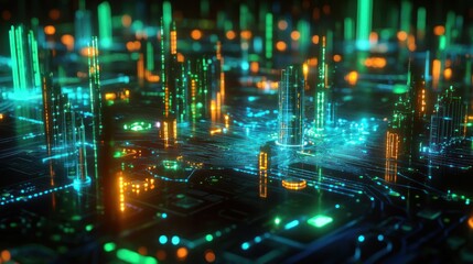 Futuristic Cityscape Illuminated By Neon Lights