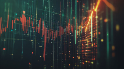 Abstract black background with Colorful charts and graphs with statistics to innovative analyze business potential and forecast future development of companies growth.