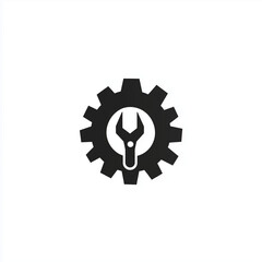 Obraz premium Logo, a minimalist-style logo of an open gear with a wrench in the center on a white background
