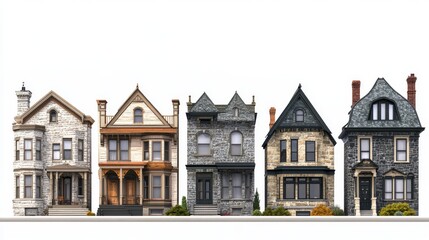 Naklejka premium Urban retro colonial style building cartoon vector illustration. Old stone residential and government buildings, Victorian houses isolated on white background