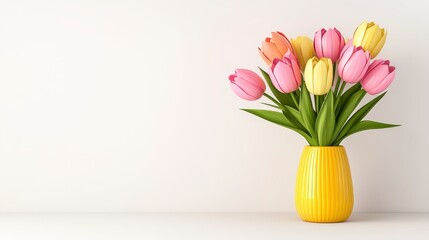 Obraz premium Pixel Art Tulips in Yellow Vase Minimalist Spring Floral Design