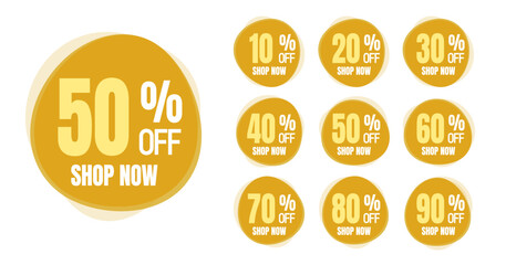 10%, 20%, 30%, 40%, 50%, 60%, 70%, 80%, 90%, Discount. Sale tags set vector badges template. Sale offer price sign. Special offer symbol. Discount promotion. Discount badge shape.