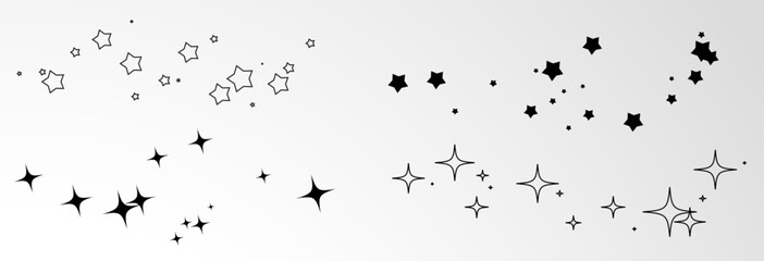 Shooting black star on a transparent white background. Festive star sprinkles, vector, png.	
