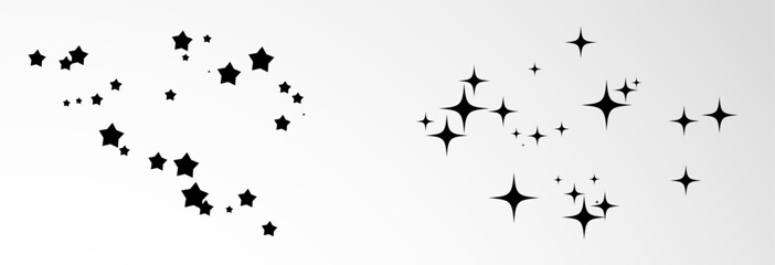 Shooting black star on a transparent white background. Festive star sprinkles, vector, png.