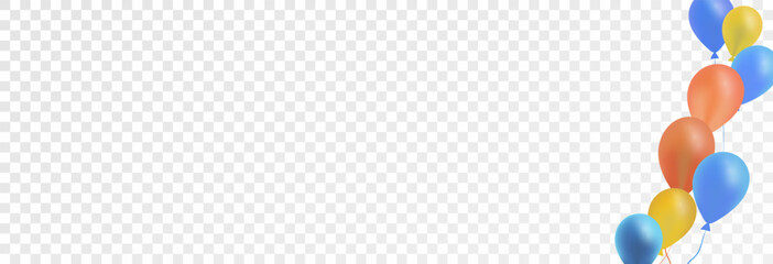 Air holiday balloons on a transparent background, template for advertising, banner, birthday. Vector, png. Festive 3D helium balloons.