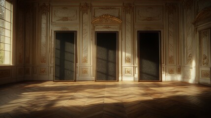 Sunlit Elegant Room with Gold Accents and Dark Paneling