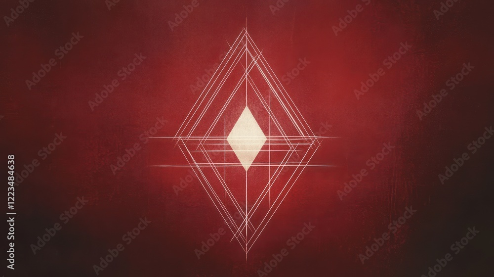 Poster abstract geometric design red background white lines