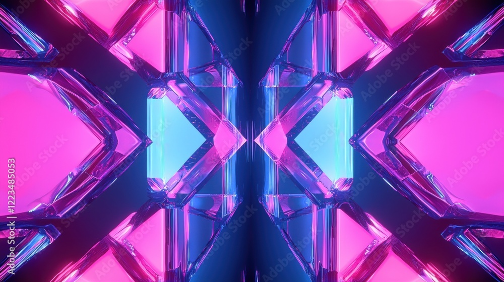 Poster abstract neon geometric crystal structure design