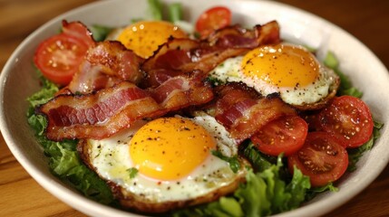 Fried Eggs with Bacon and Cherry Tomatoes