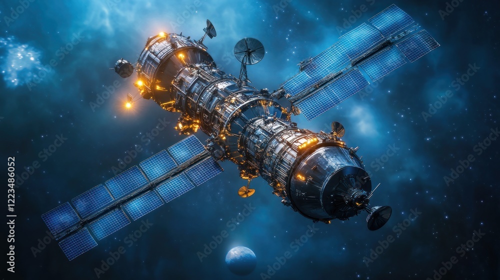 Poster advanced spacecraft orbiting distant planet